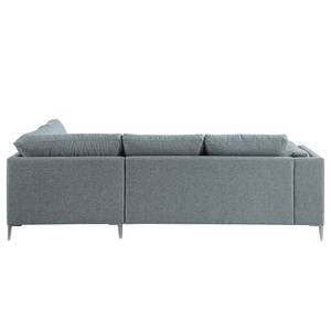 Ecksofa COSO Classic+ mit Ottomane Webstoff - Webstoff Inze: Graublau - Breite: 245 cm - Ottomane davorstehend rechts - Bettkasten - Chrom glänzend