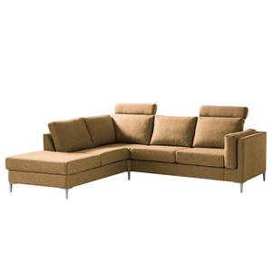 Ecksofa COSO Classic+ mit Ottomane Webstoff - Webstoff Inze: Hellbraun - Breite: 245 cm - Ottomane davorstehend links - Bettkasten - Chrom glänzend