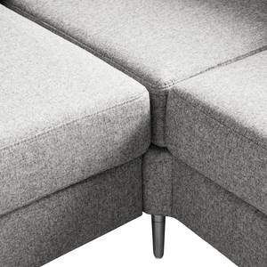 Canapé d’angle COSO Classic+ ottomane Tissu - Tissu Inze: Gris clair - Largeur : 245 cm - Méridienne longue à droite (vue de face) - Coffre de lit - Chrome brillant