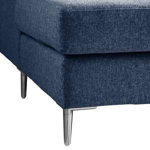 Ecksofa COSO Classic+ mit Ottomane Webstoff - Webstoff Inze: Blau - Breite: 245 cm - Ottomane davorstehend rechts - Bettkasten - Chrom glänzend