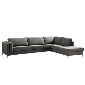 Ecksofa COSO Classic+ mit Ottomane Webstoff - Chenille Rufi: Grau - Breite: 311 cm - Ottomane davorstehend rechts - Keine Funktion - Chrom glänzend