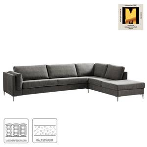 Ecksofa COSO Classic+ mit Ottomane Webstoff - Chenille Rufi: Grau - Breite: 311 cm - Ottomane davorstehend rechts - Keine Funktion - Chrom glänzend