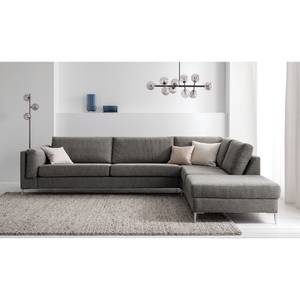 Ecksofa COSO Classic+ mit Ottomane Webstoff - Chenille Rufi: Grau - Breite: 311 cm - Ottomane davorstehend rechts - Keine Funktion - Chrom glänzend