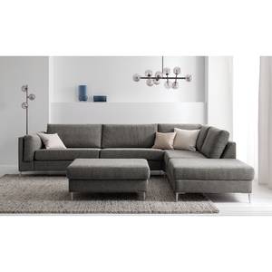 Ecksofa COSO Classic+ mit Ottomane Webstoff - Chenille Rufi: Grau - Breite: 311 cm - Ottomane davorstehend rechts - Keine Funktion - Chrom glänzend