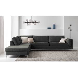 Ecksofa COSO Classic+ mit Ottomane Webstoff - Chenille Rufi: Anthrazit - Breite: 311 cm - Ottomane davorstehend links - Bettkasten - Chrom glänzend