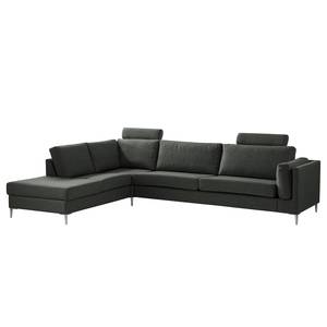 Ecksofa COSO Classic+ mit Ottomane Webstoff - Webstoff Inze: Dunkelgrau - Breite: 311 cm - Ottomane davorstehend links - Keine Funktion - Chrom glänzend