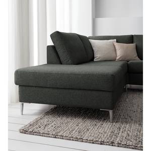 Ecksofa COSO Classic+ mit Ottomane Webstoff - Webstoff Inze: Dunkelgrau - Breite: 311 cm - Ottomane davorstehend links - Keine Funktion - Chrom glänzend