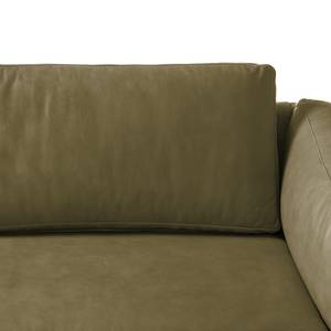 Ecksofa COSO Classic+ mit Ottomane Echtleder - Echtleder Taru: Olivgrün - Breite: 311 cm - Ottomane davorstehend links - Bettkasten - Chrom glänzend