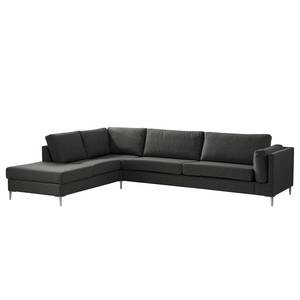 Ecksofa COSO Classic+ mit Ottomane Webstoff - Webstoff Inze: Dunkelgrau - Breite: 311 cm - Ottomane davorstehend links - Bettkasten - Chrom glänzend