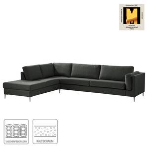 Ecksofa COSO Classic+ mit Ottomane Webstoff - Webstoff Inze: Dunkelgrau - Breite: 311 cm - Ottomane davorstehend links - Bettkasten - Chrom glänzend