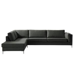 Ecksofa COSO Classic+ mit Ottomane Webstoff - Webstoff Inze: Dunkelgrau - Breite: 311 cm - Ottomane davorstehend links - Bettkasten - Chrom glänzend