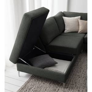 Ecksofa COSO Classic+ mit Ottomane Webstoff - Webstoff Inze: Dunkelgrau - Breite: 311 cm - Ottomane davorstehend links - Bettkasten - Chrom glänzend