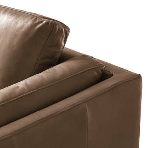 Ecksofa COSO Classic+ mit Ottomane Echtleder - Echtleder Taru: Nougat - Breite: 311 cm - Ottomane davorstehend links - Bettkasten - Chrom glänzend