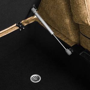 Wohnlandschaft COSO Classic+ Webstoff - Webstoff Inze: Hellbraun - Longchair davorstehend rechts / Ottomane links - Bettkasten - Chrom glänzend
