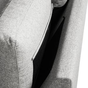Divano panoramico COSO Classic+ Tessuto - Tessuto Inze: grigio chiaro - Longchair preimpostata a sinistra / penisola a destra - Cassetti letto - Cromo lucido