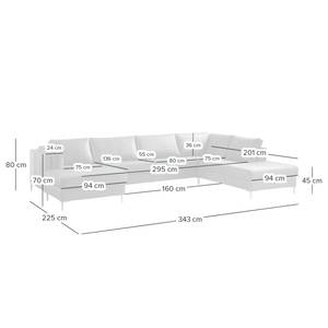Canapé panoramique COSO Classic+ Cuir véritable - Cuir véritable Taru : Marron clair - Méridienne courte à gauche / longue à droite (vue de face) - Coffre de lit - Chrome brillant