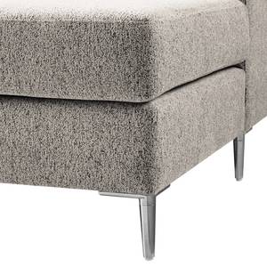 Zithoek COSO Classic+ geweven stof - Chenille Rufi: Beige - Longchair vooraanzicht rechts/Ottomaan links - Opbergruimte - Chroomkleurig glanzend