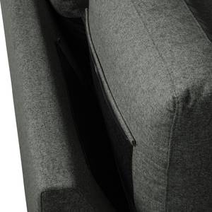 Wohnlandschaft COSO Classic+ Webstoff - Webstoff Inze: Dunkelgrau - Longchair davorstehend rechts / Ottomane links - Bettkasten - Chrom glänzend