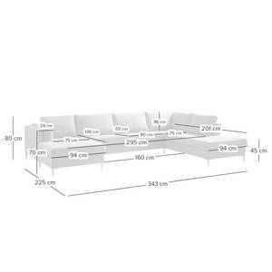 Canapé panoramique COSO Classic+ Tissu - Tissu Inze: Marron clair - Méridienne courte à gauche / longue à droite (vue de face) - Coffre de lit - Chrome brillant
