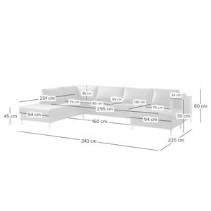 Canapé panoramique COSO Classic+ Cuir véritable - Cuir véritable Taru : Nougat - Méridienne courte à droite / longue à gauche (vue de face) - Coffre de lit - Chrome brillant