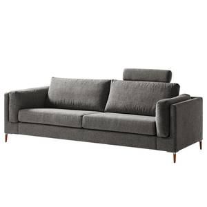 3-Sitzer Sofa COSO Classic+ Webstoff - Chenille Rufi: Grau - Buche Dunkel