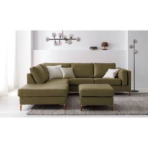 Repose-pieds COSO Classic+ Cuir véritable - Cuir véritable Taru : Vert olive - Largeur : 64 cm - Hêtre foncé