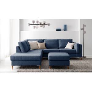 Gestoffeerde hocker COSO Classic+ geweven stof - Geweven stof Inze: Blauw - Breedte: 64 cm - Donker beukenhout