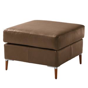 Gestoffeerde hocker COSO Classic+ echt leer - Leer Taru: Nougatkleurig - Breedte: 64 cm - Donker beukenhout