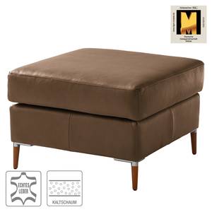 Gestoffeerde hocker COSO Classic+ echt leer - Leer Taru: Nougatkleurig - Breedte: 64 cm - Donker beukenhout