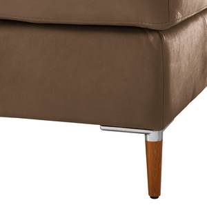 Gestoffeerde hocker COSO Classic+ echt leer - Leer Taru: Nougatkleurig - Breedte: 64 cm - Donker beukenhout