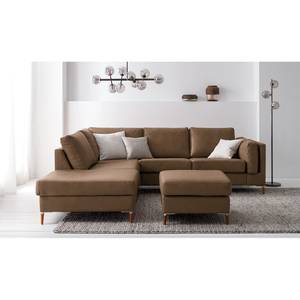 Gestoffeerde hocker COSO Classic+ echt leer - Leer Taru: Nougatkleurig - Breedte: 64 cm - Donker beukenhout