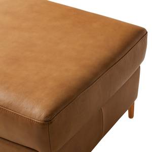 Gestoffeerde hocker COSO Classic+ echt leer - Leer Taru: Lichtbruin - Breedte: 64 cm - Donker beukenhout