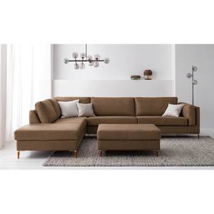 Gestoffeerde hocker COSO Classic+ echt leer - Leer Taru: Nougatkleurig - Breedte: 95 cm - Donker beukenhout