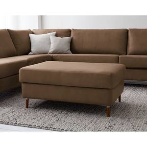 Gestoffeerde hocker COSO Classic+ echt leer - Leer Taru: Nougatkleurig - Breedte: 95 cm - Donker beukenhout