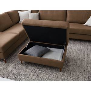 Gestoffeerde hocker COSO Classic+ echt leer - Leer Taru: Nougatkleurig - Breedte: 95 cm - Donker beukenhout