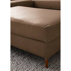 Gestoffeerde hocker COSO Classic+ echt leer - Leer Taru: Nougatkleurig - Breedte: 95 cm - Donker beukenhout