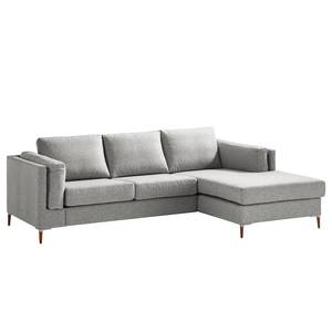 Ecksofa COSO Classic+ mit Longchair Webstoff - Webstoff Inze: Hellgrau - Breite: 246 cm - Longchair davorstehend rechts - Buche Dunkel