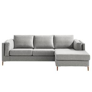 Ecksofa COSO Classic+ mit Longchair Webstoff - Webstoff Inze: Hellgrau - Breite: 246 cm - Longchair davorstehend rechts - Buche Dunkel