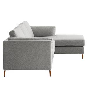 Ecksofa COSO Classic+ mit Longchair Webstoff - Webstoff Inze: Hellgrau - Breite: 246 cm - Longchair davorstehend rechts - Buche Dunkel