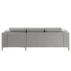 Ecksofa COSO Classic+ mit Longchair Webstoff - Webstoff Inze: Hellgrau - Breite: 246 cm - Longchair davorstehend rechts - Buche Dunkel