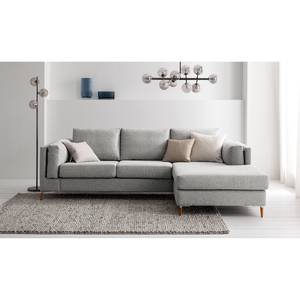 Ecksofa COSO Classic+ mit Longchair Webstoff - Webstoff Inze: Hellgrau - Breite: 246 cm - Longchair davorstehend rechts - Buche Dunkel