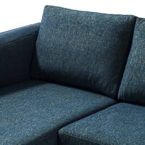 Ecksofa COSO Classic+ mit Longchair Webstoff - Chenille Rufi: Blau - Breite: 246 cm - Longchair davorstehend links - Buche Dunkel