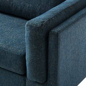 Ecksofa COSO Classic+ mit Longchair Webstoff - Chenille Rufi: Blau - Breite: 246 cm - Longchair davorstehend links - Buche Dunkel