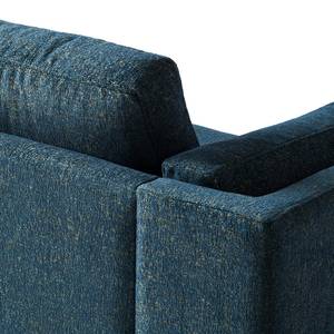 Ecksofa COSO Classic+ mit Longchair Webstoff - Chenille Rufi: Blau - Breite: 246 cm - Longchair davorstehend links - Buche Dunkel