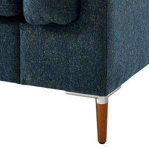 Ecksofa COSO Classic+ mit Longchair Webstoff - Chenille Rufi: Blau - Breite: 246 cm - Longchair davorstehend links - Buche Dunkel