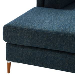 Ecksofa COSO Classic+ mit Longchair Webstoff - Chenille Rufi: Blau - Breite: 246 cm - Longchair davorstehend links - Buche Dunkel
