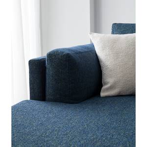 Ecksofa COSO Classic+ mit Longchair Webstoff - Chenille Rufi: Blau - Breite: 246 cm - Longchair davorstehend links - Buche Dunkel