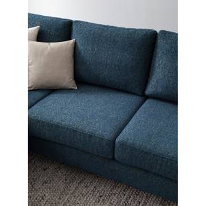 Ecksofa COSO Classic+ mit Longchair Webstoff - Chenille Rufi: Blau - Breite: 246 cm - Longchair davorstehend links - Buche Dunkel