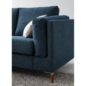 Ecksofa COSO Classic+ mit Longchair Webstoff - Chenille Rufi: Blau - Breite: 246 cm - Longchair davorstehend links - Buche Dunkel