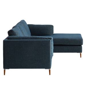 Ecksofa COSO Classic+ mit Longchair Webstoff - Chenille Rufi: Blau - Breite: 246 cm - Longchair davorstehend rechts - Buche Dunkel